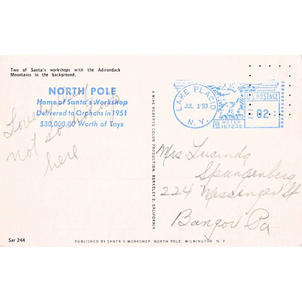 Santa's Workshop North Pole Wilmington NY Adirondacks 1953 Vtg Chrome Postcard - Picture 2 of 2